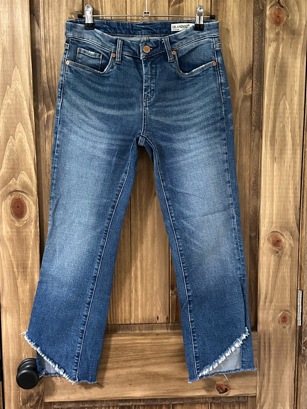 Blank NYC asymmetric raw-hem crop jeans size 26 stretch